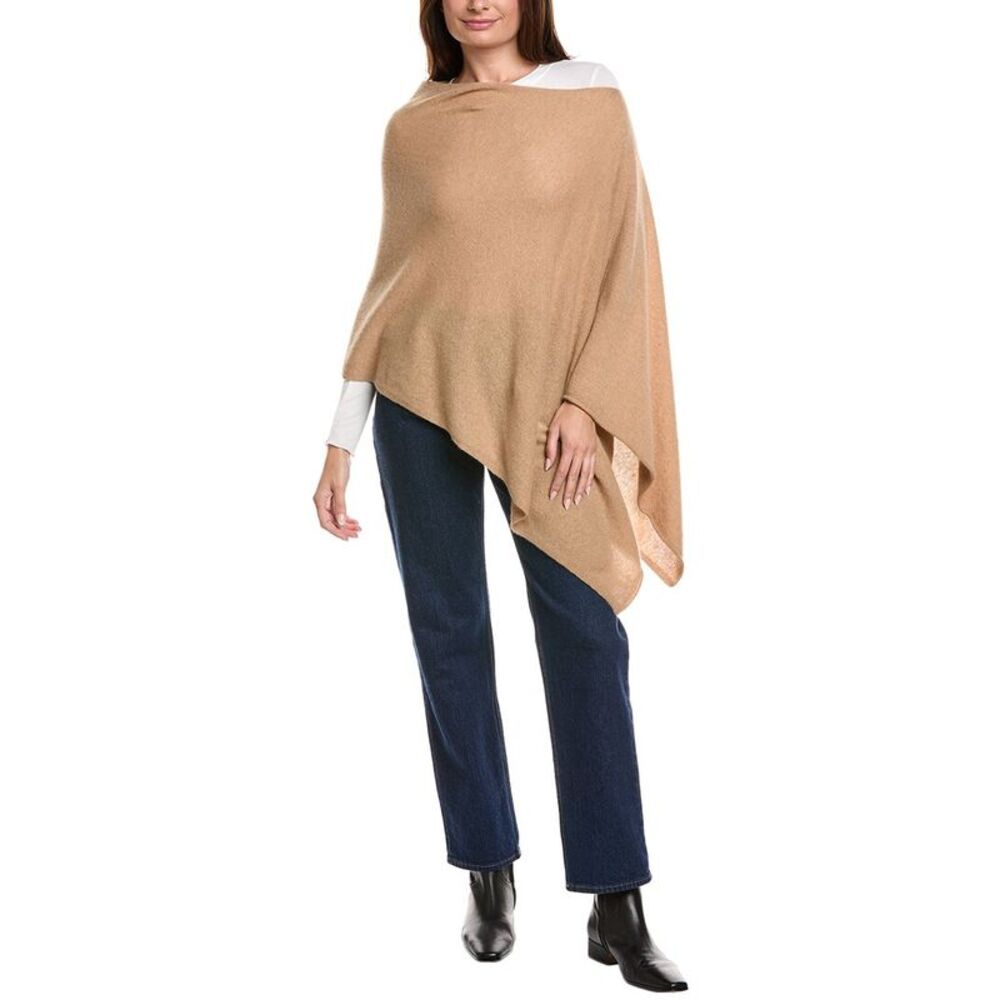 Amicale Cashmere Jersey Asymmetrical Cashmere Poncho, Brown